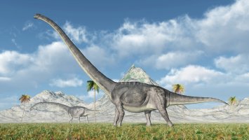 Vyhynulí sauropodi rodu Omeisaurus, 3D ilustrace – Michael Rosskothen / Shutterstock
