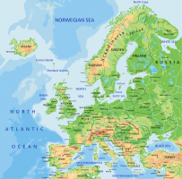 Evropa, fyzická mapa – Bardocz Peter / Shutterstock