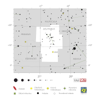 Delfín, mapa souhvězdí – International Astronomical Union + Sky & Telescope (CC BY 3.0), česká legenda CoJeCo.cz (CC BY 4.0)