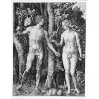 Albrecht Dürer: Adam a Eva (1504) – Volné dílo, fair use